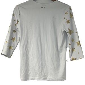 5 Star Girls XL white gold foil star 3/4 statement top fun casual spring summer
